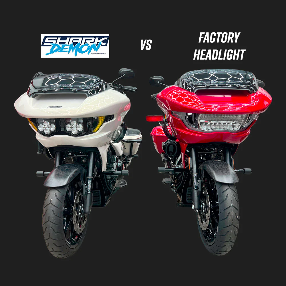 Custom Dynamics Shark Demon® 2 LED Headlight Kit with Front Turn Signal Vents Bundle for 2023.5-2025 Harley Davidson® Road Glide Motorcycles - Image 8