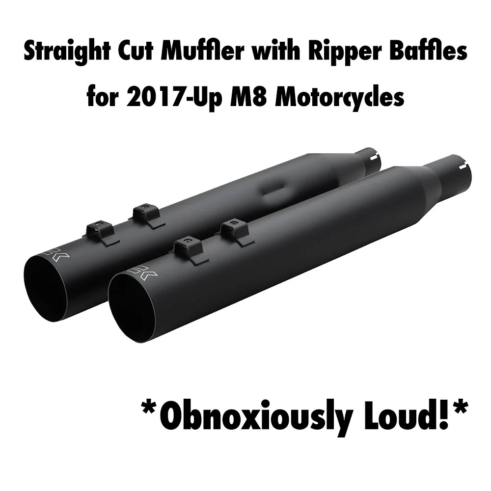 Khrome Werks 1801-1872 4.0" Black HP Plus Straight Cut Mufflers with Ripper Baffles for 2017-Up M8 Harley Davidson® Touring Motorcycles ( 40FST-1012-BLK )